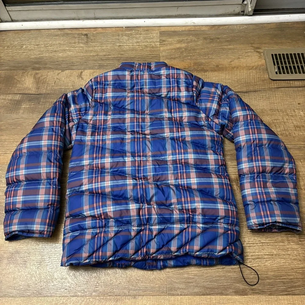 Patagonia Goose Down Jacket Girls Size XL (14) Plaid Blue Full Zip Winter 268265